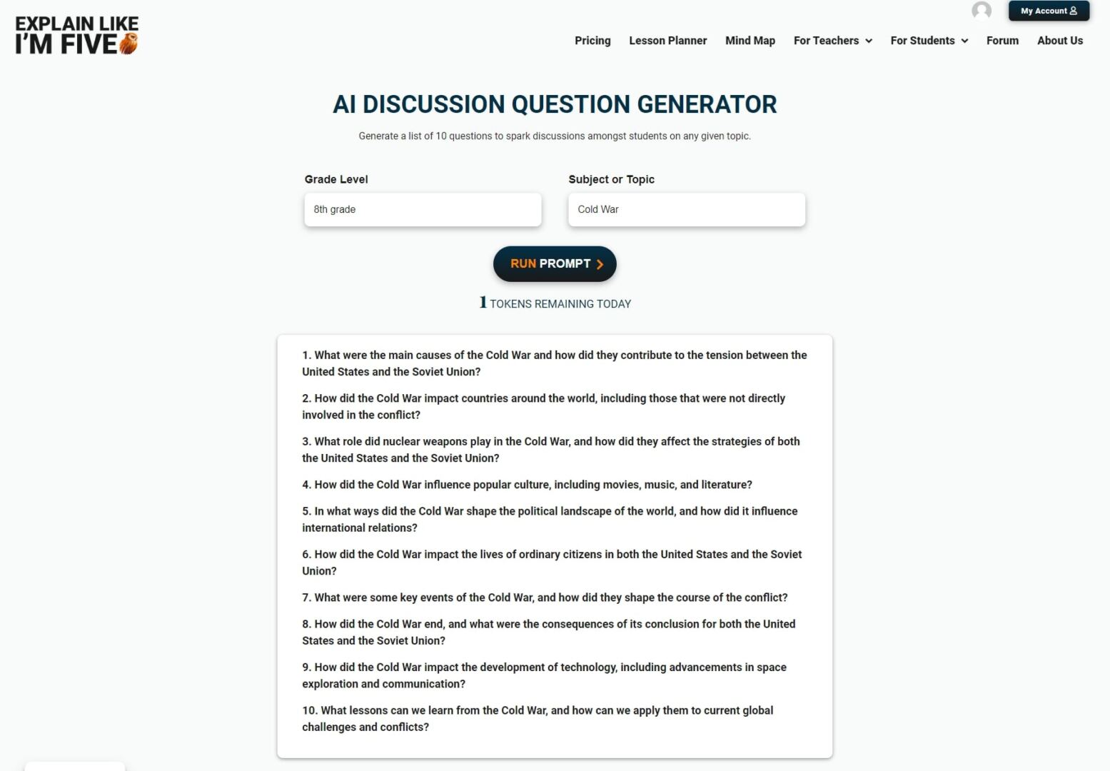 explainlikeimfive.io ai discussion question generator