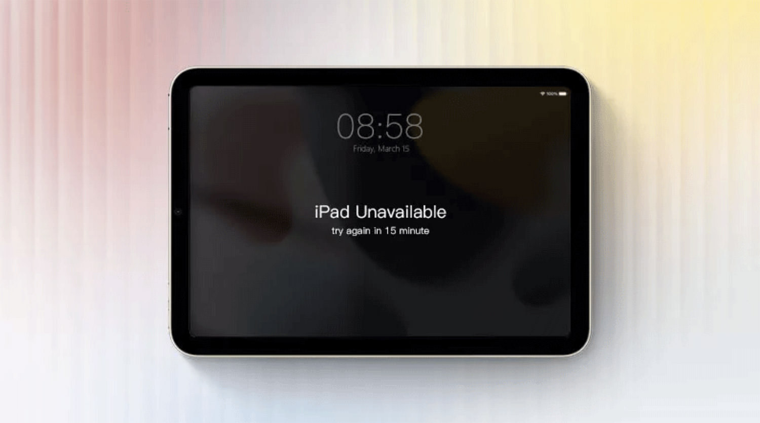 Illustrative image of an iPad showing an 'iPad Unavailable' message.