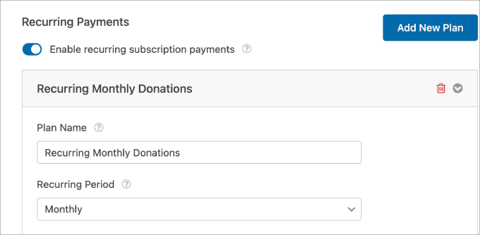 recurring monthly period wpforms