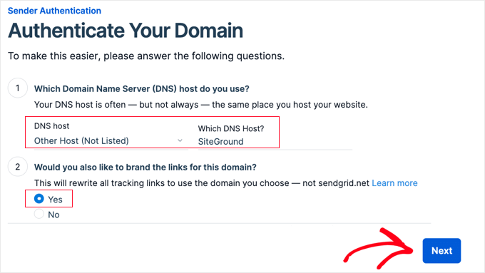 Select your DNS host in SendGrid