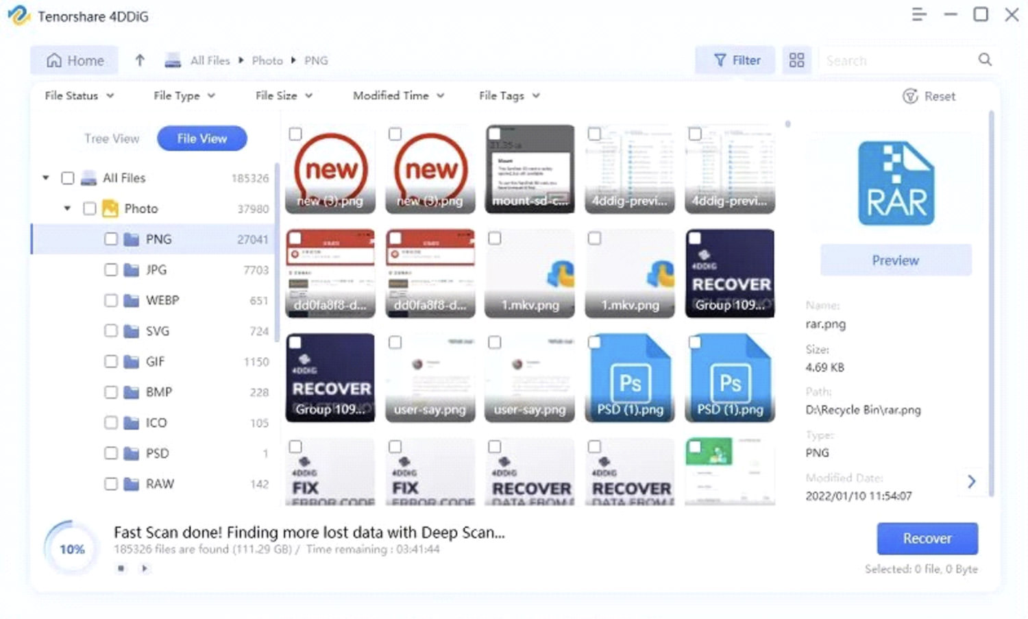 Screenshot illustrating the recovery of corrupted files with 4DDiG