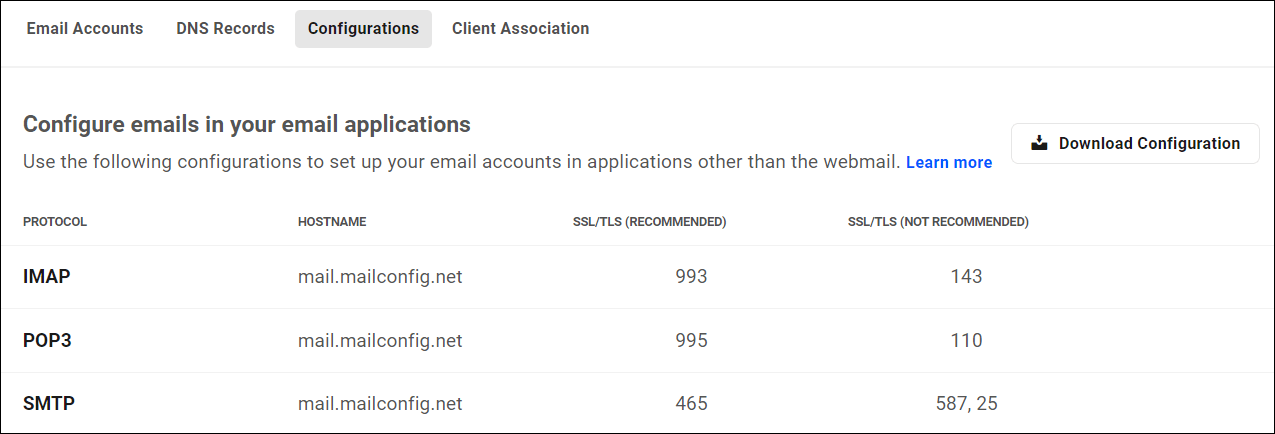 Webmail configurations