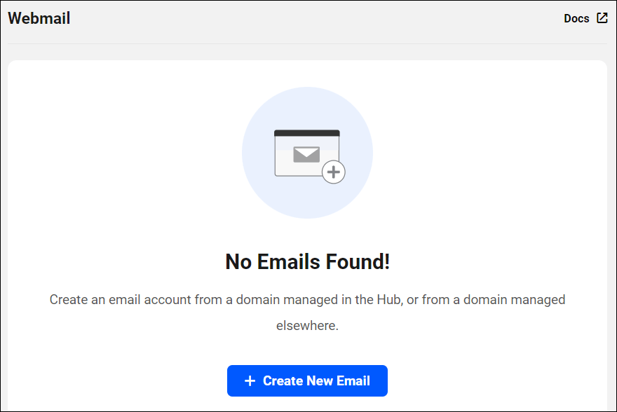 Webmail screen with no email accounts set up yet!