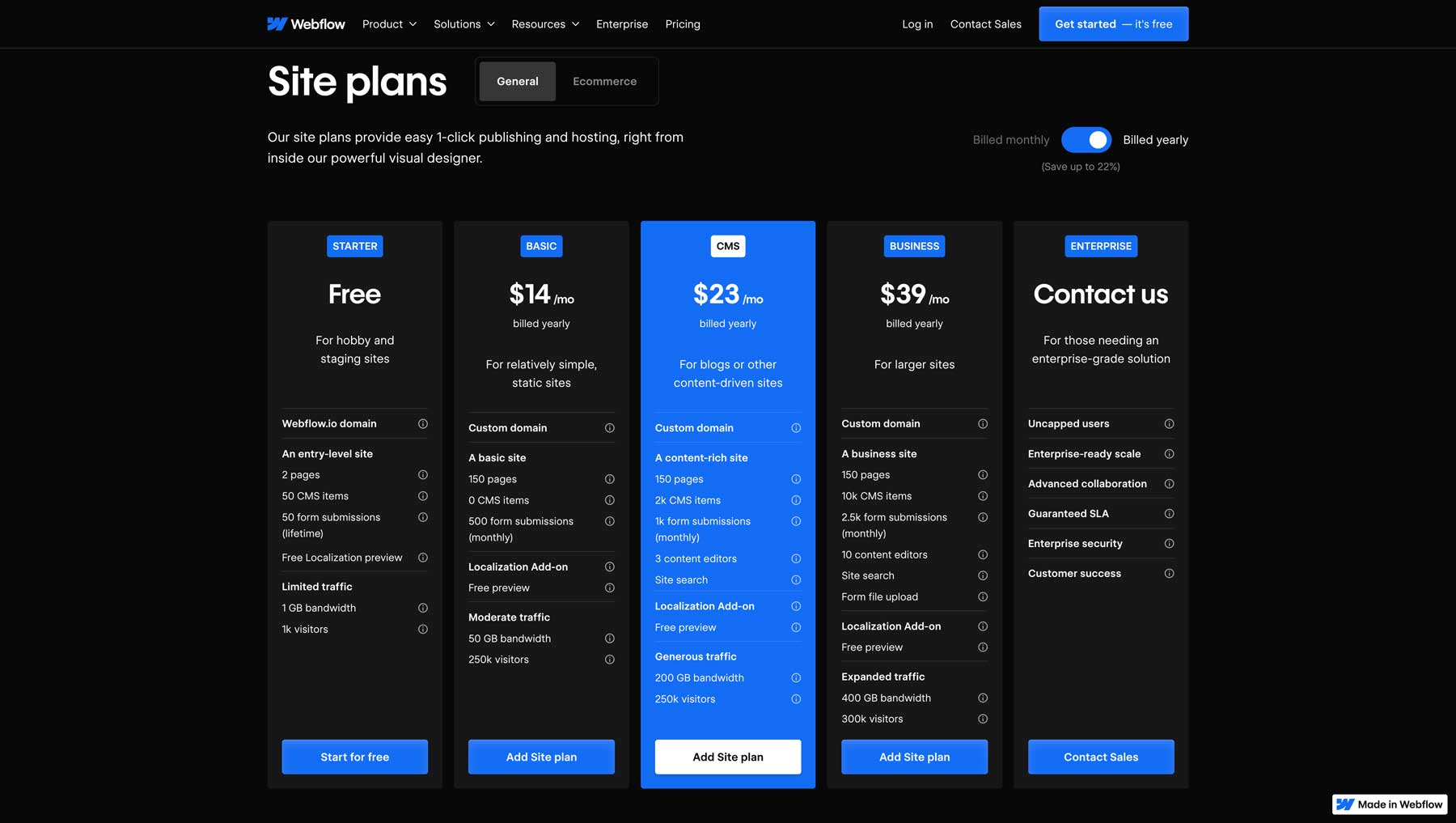 Framer VS Webflow pricing