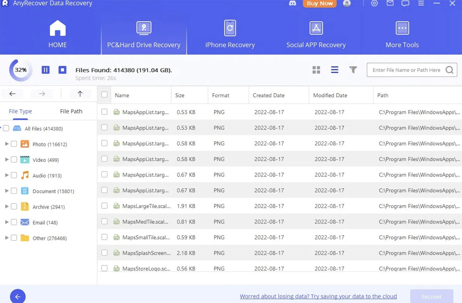 AnyRecover software interface