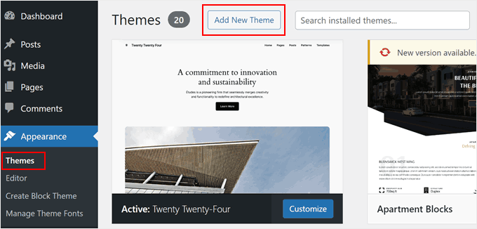 Adding a new theme in WordPress