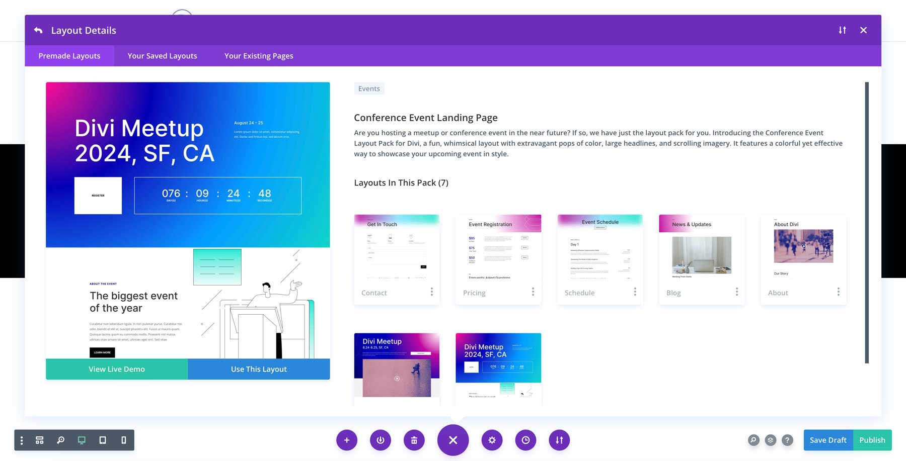 conference event layout pack for Divi