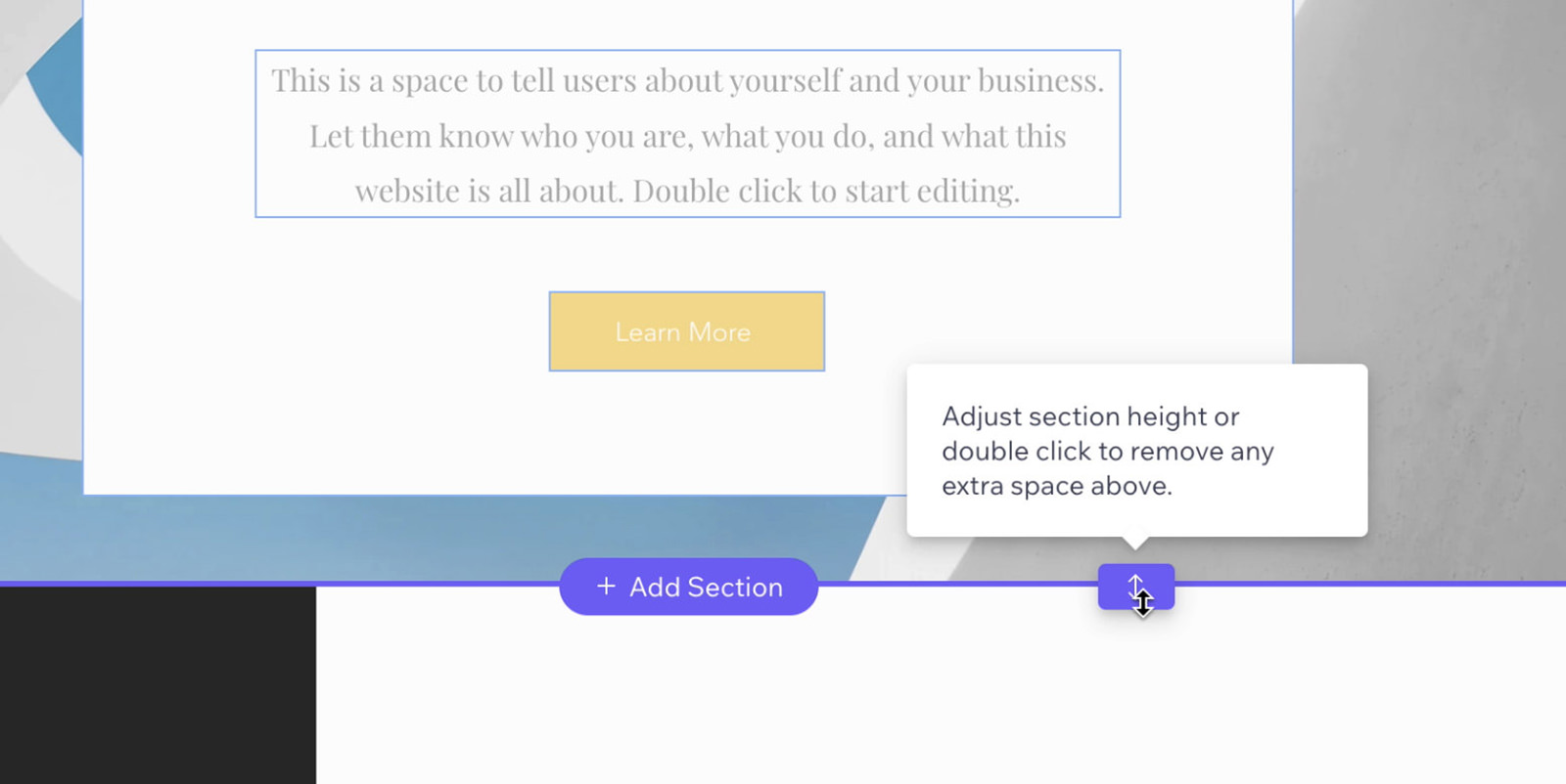 Adjusting section height and space on Wix