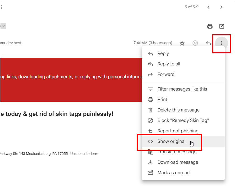 Gmail options - Show original