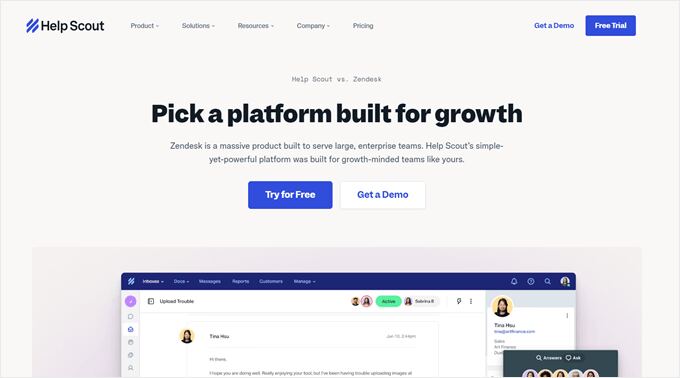 Help Scout vs Zendesk comparison landing page