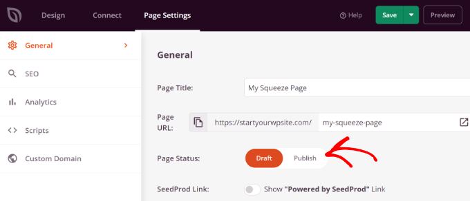 Publish squeeze page