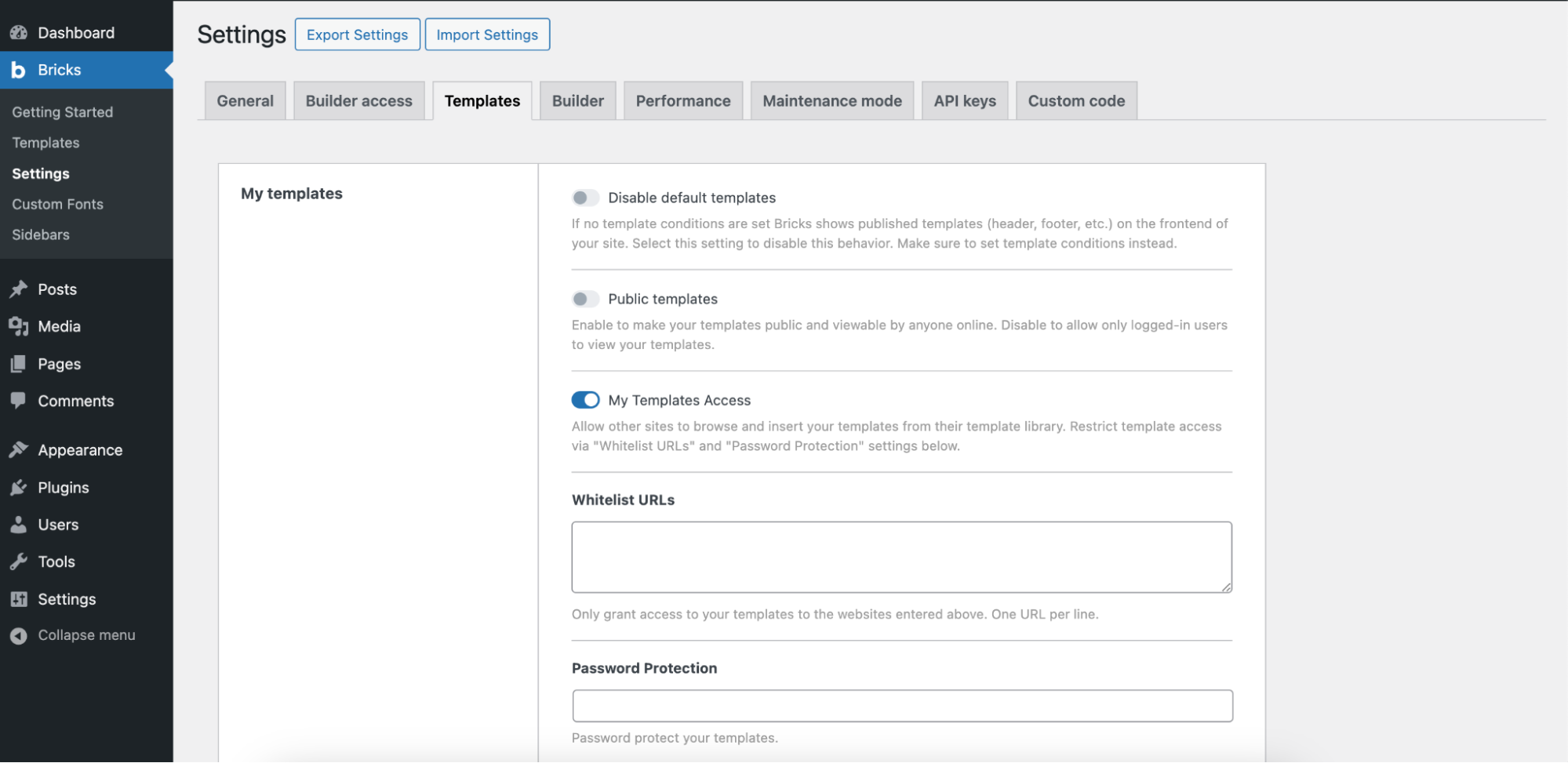 Allow other sites to use your Bricks templates as Remote templates