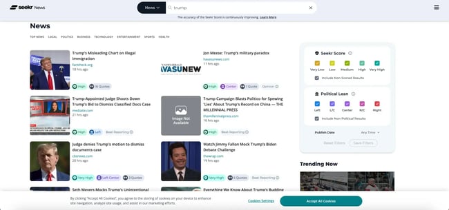 Seekr news uses AI to rate the reliability and political leanings of news articles.