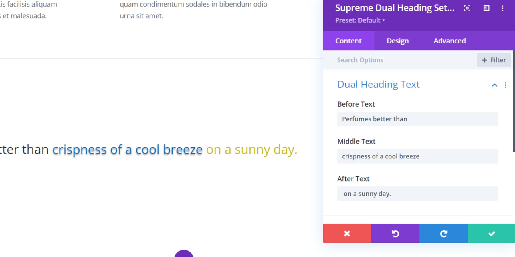 A screenshot of Divi Supreme Pro's Dual Heading Settings