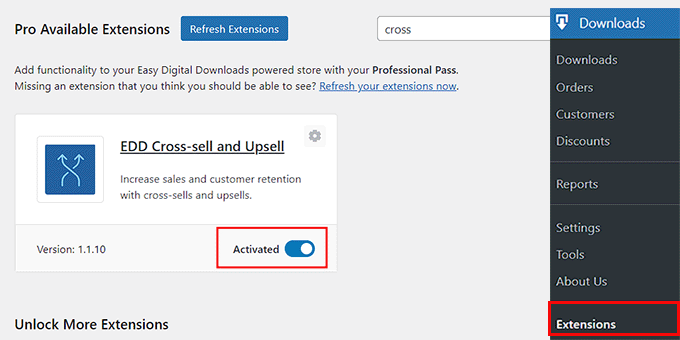 Activate the EDD Cross-sell Upsell addon