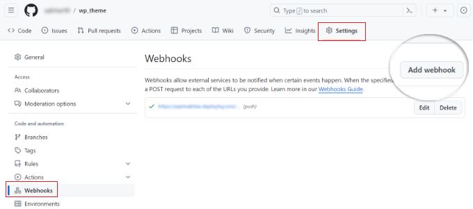 Add webhook to GitHub