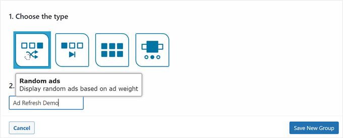 Choosing the random ads type in Advanced Ads