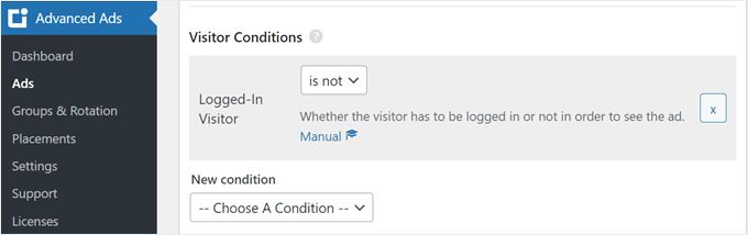 Advanced Ads' Visitor Conditions settings