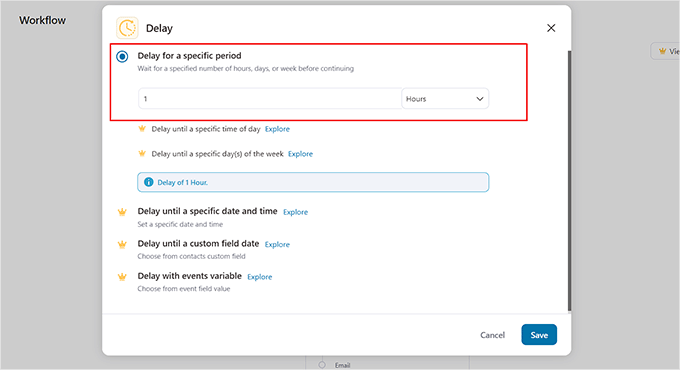 Choose a delay period for your email