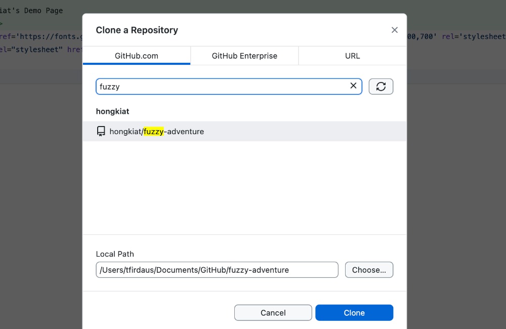Cloning a repository using Github Desktop