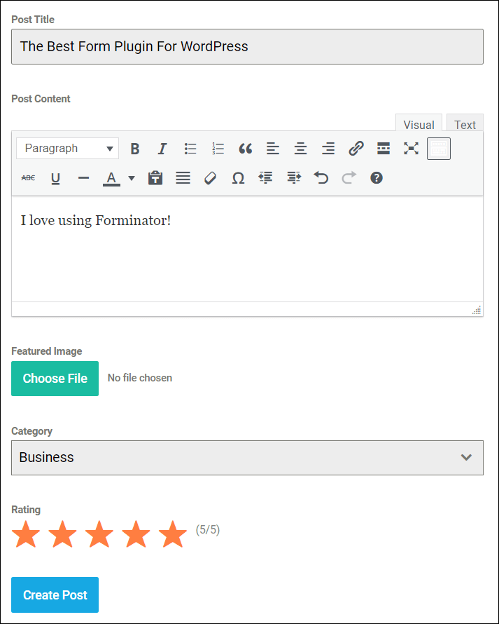 Create Post Template with added Rating field.
