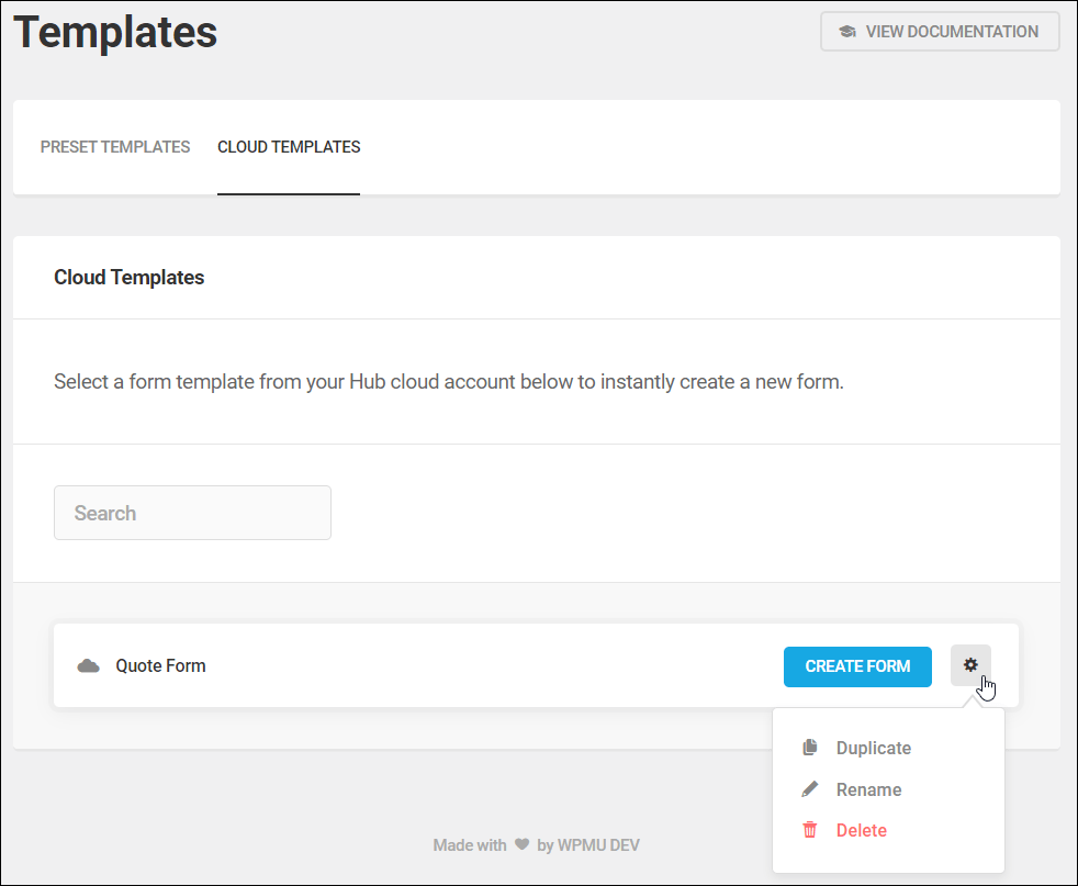 Cloud Templates tab - Custom template form creation.