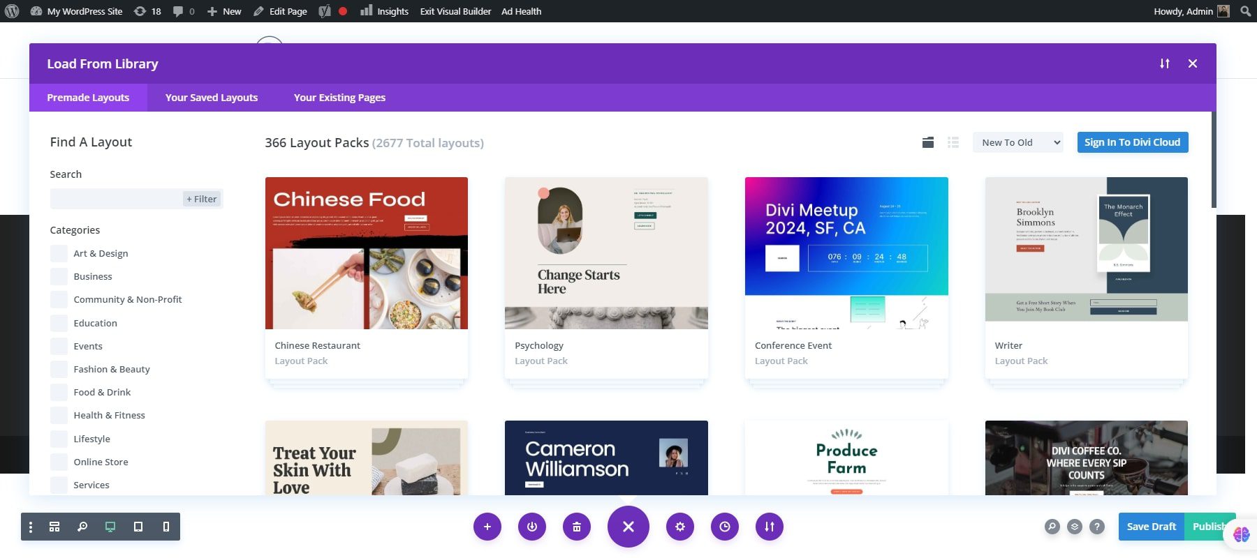 divi pre built library