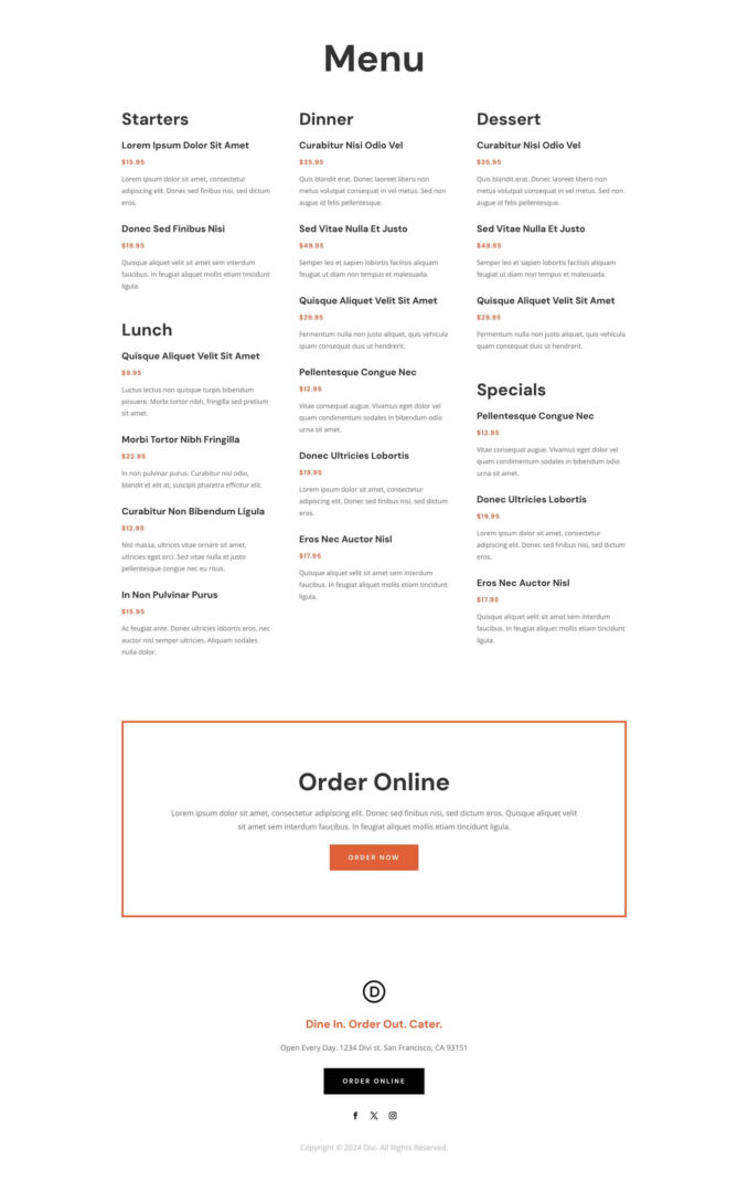 Eatery Layout Pack for Divi