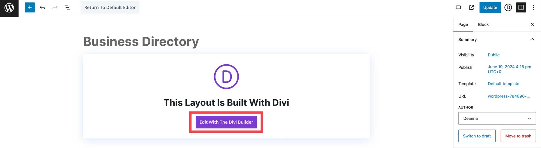 edit with Divi Builder