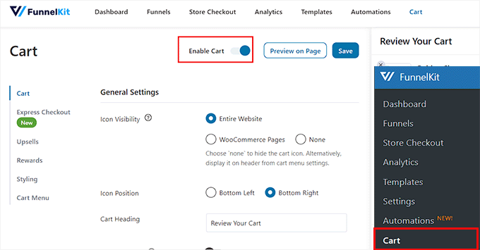 Enable sliding cart