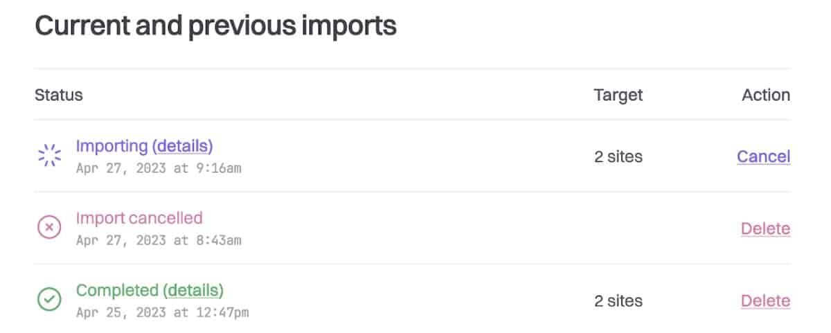 View your imports under the Imports section.