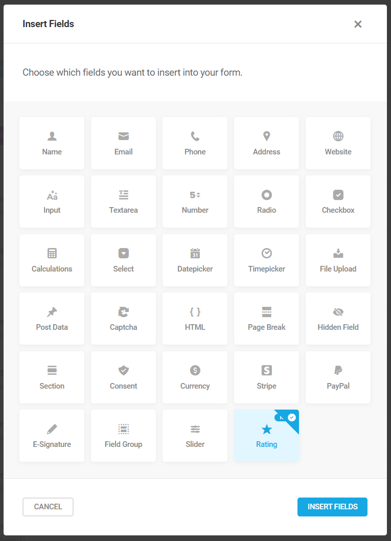 Forminator Rating field