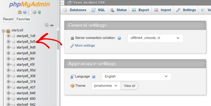 Select database tables