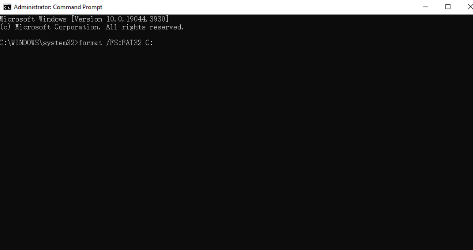 Entering format command in Command Prompt