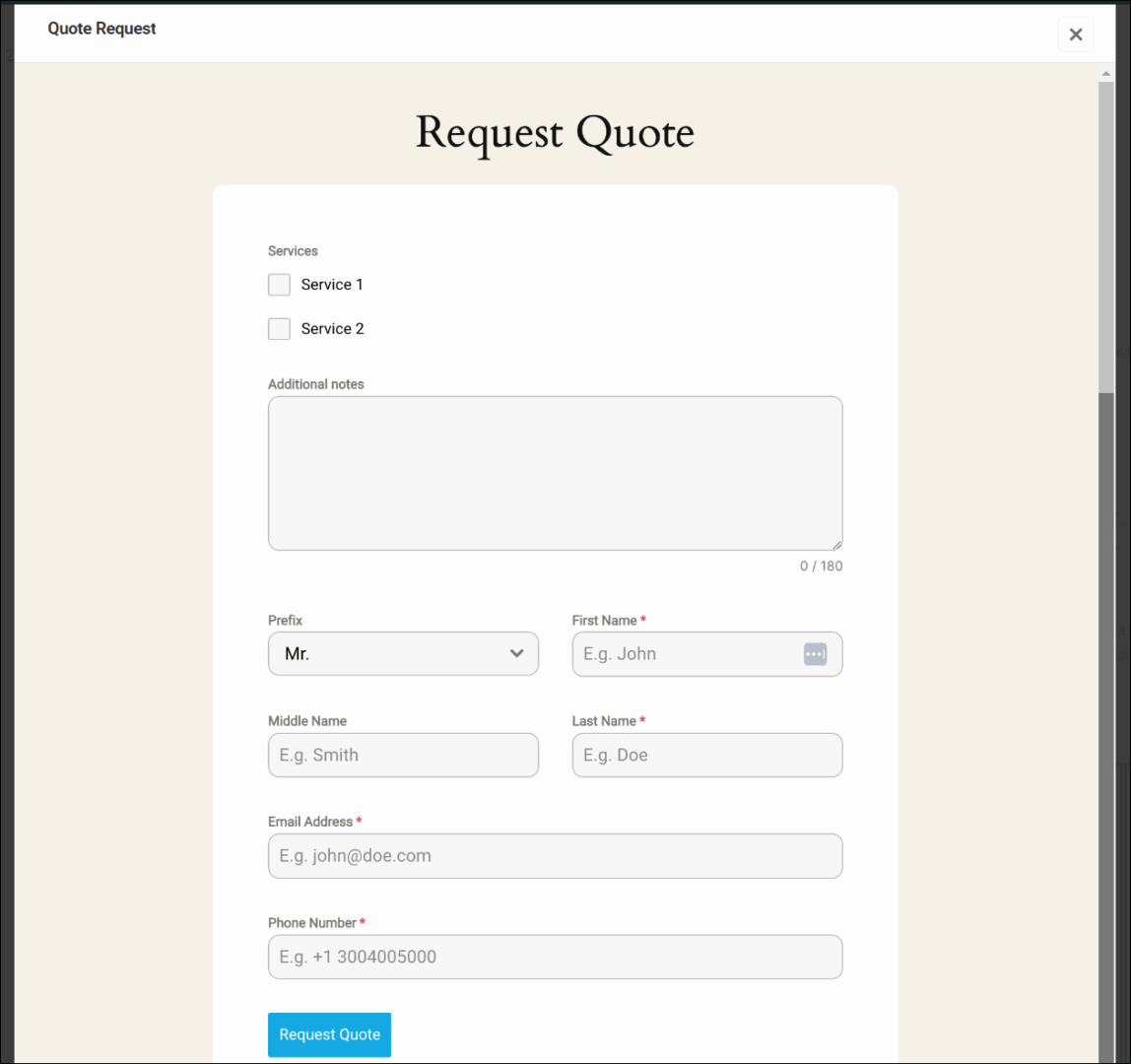 Quote Request Template preview.