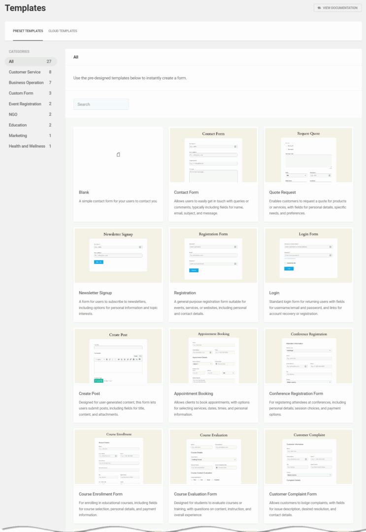 Forminator Templates gallery