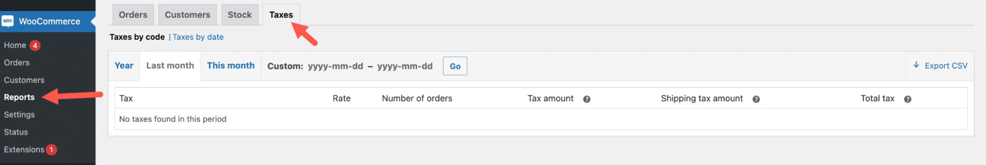 WooCommerce tax reports page