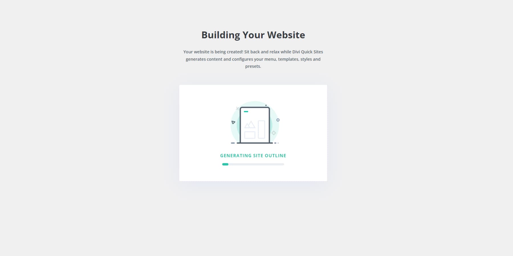 A screenshot of Divi Quick Sites' building a website