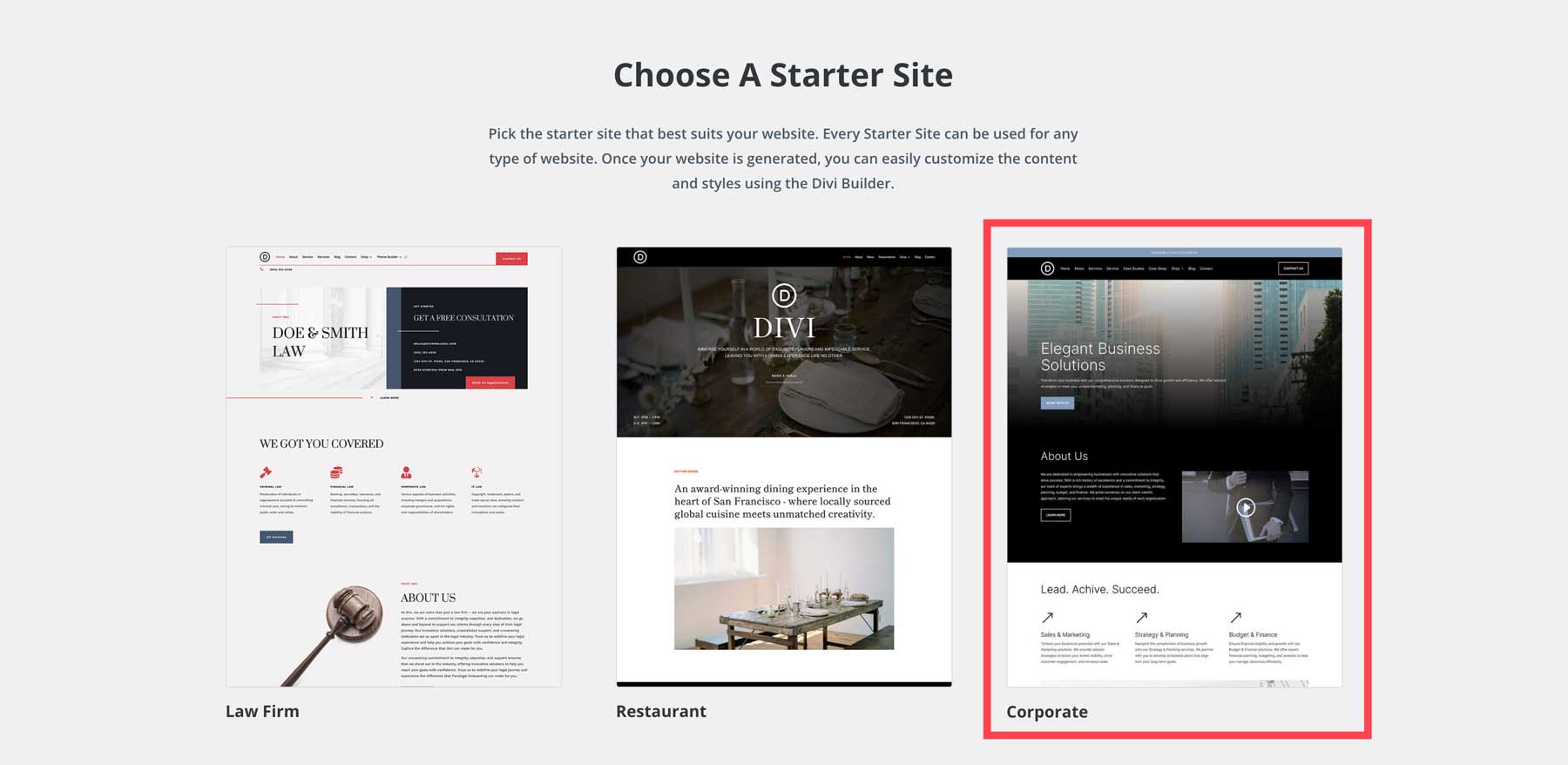 Corporate Starter Site for Divi