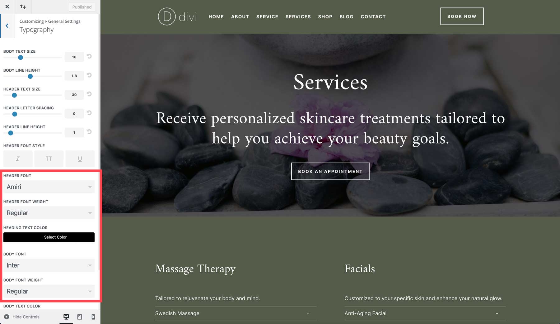 Spa starter site for Divi