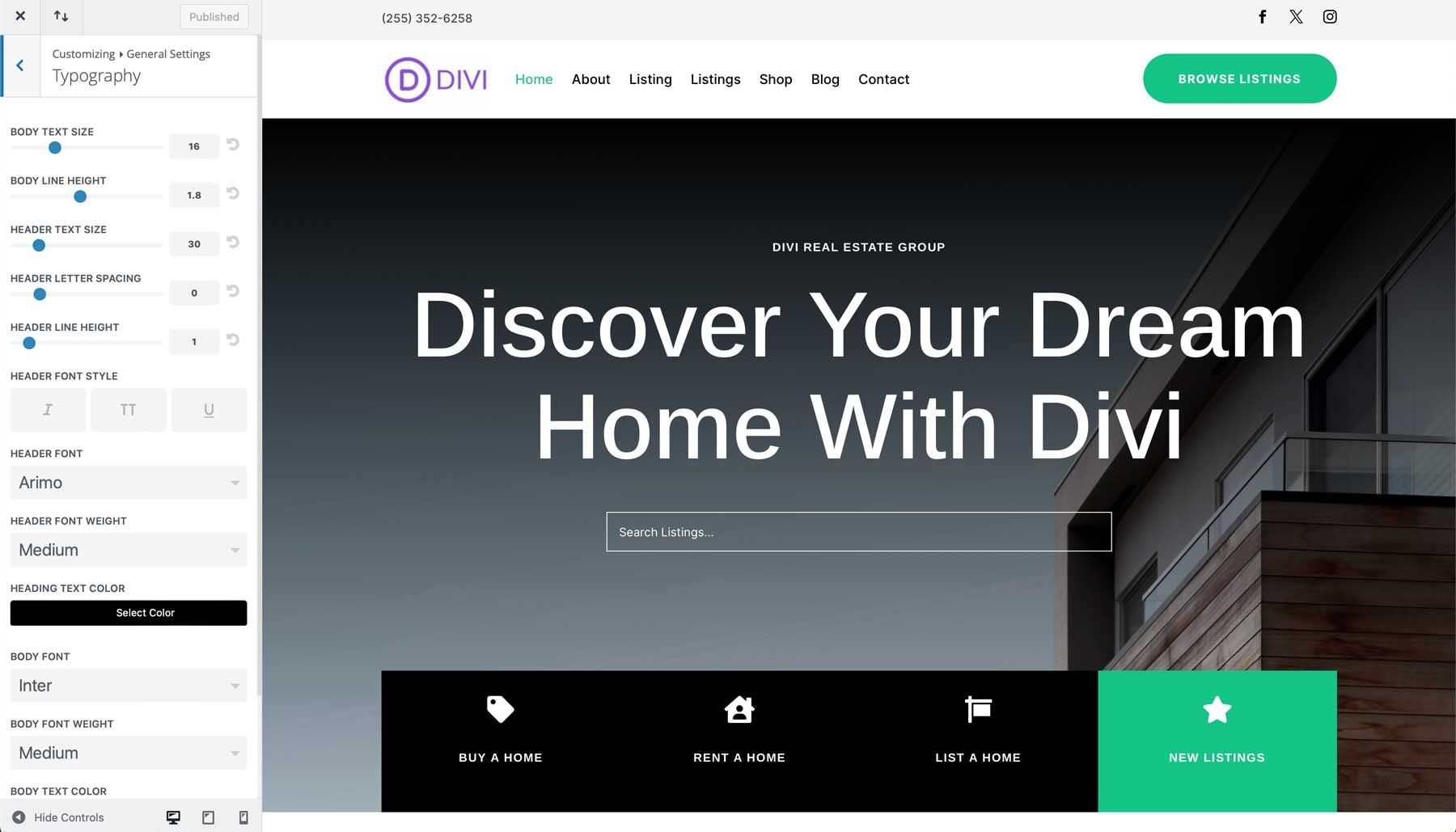 Real Estate starter site for Divi