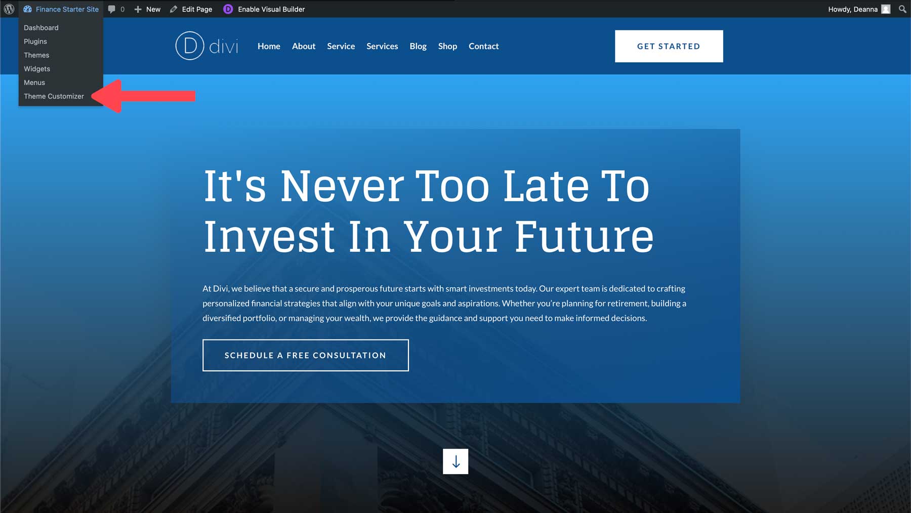 Finance starter site for Divi