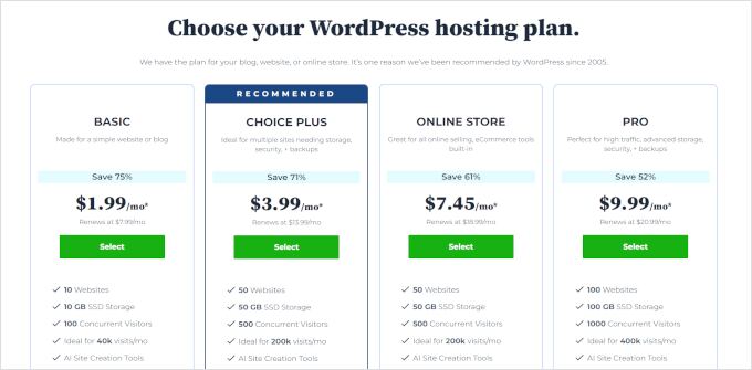 Choose a hosting plan