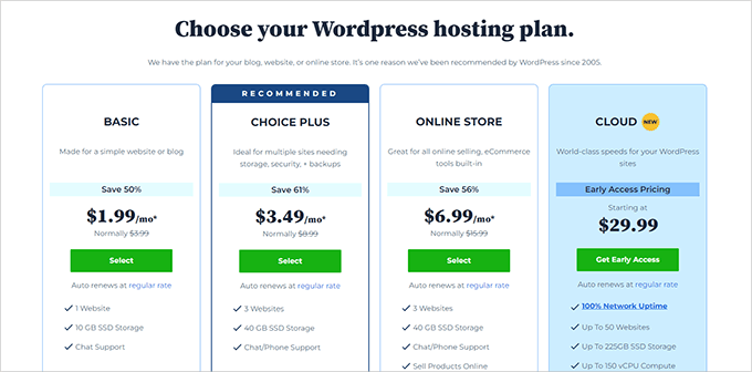 Bluehost pricing plans