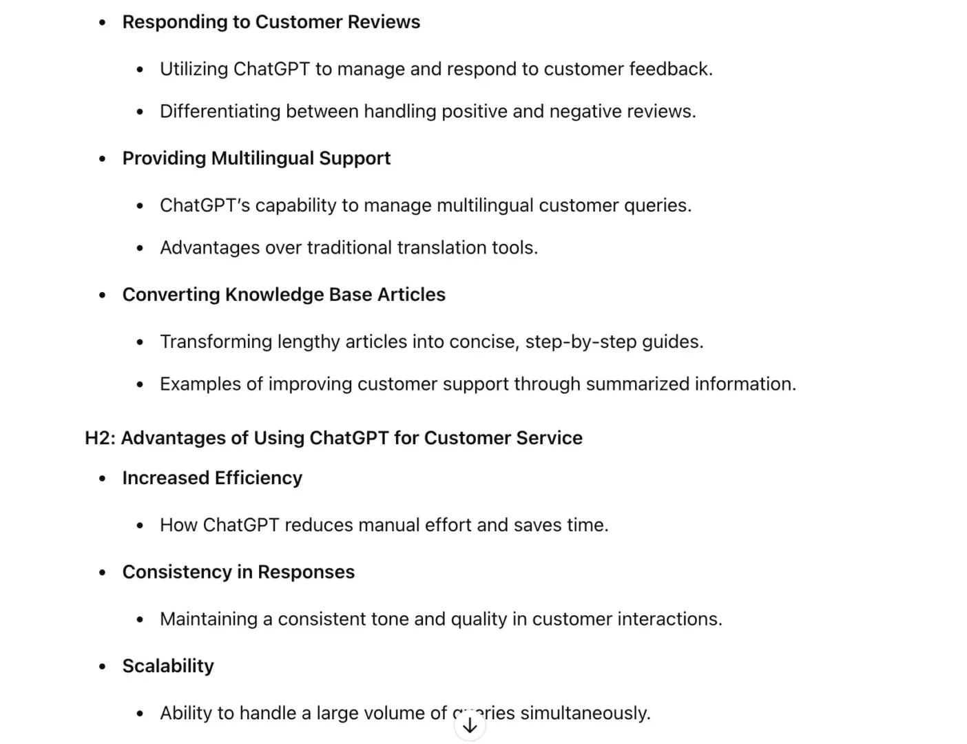 ChatGPT for SEO, content structure suggested by ChatGPT 