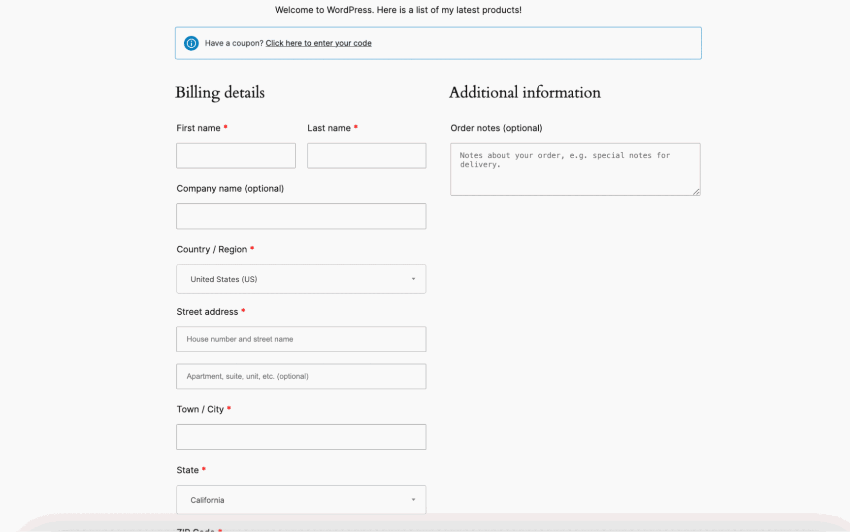 Shortcode to display the checkout page.