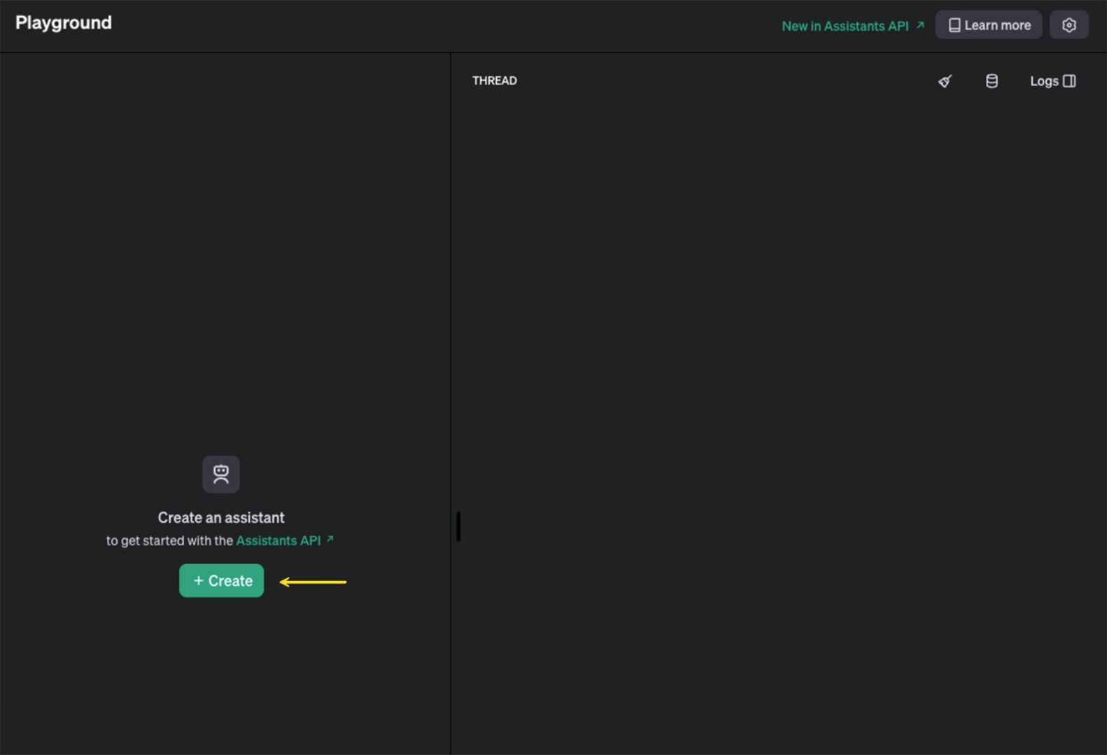 Screenshot showing the Create button on OpenAI's platform
