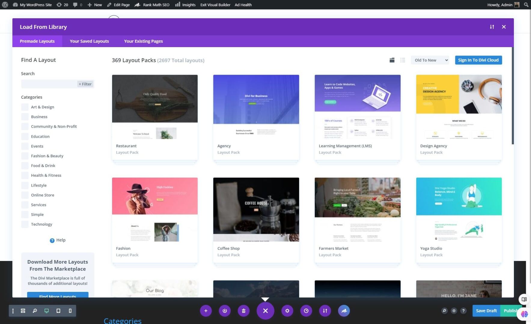 divi pre made layouts