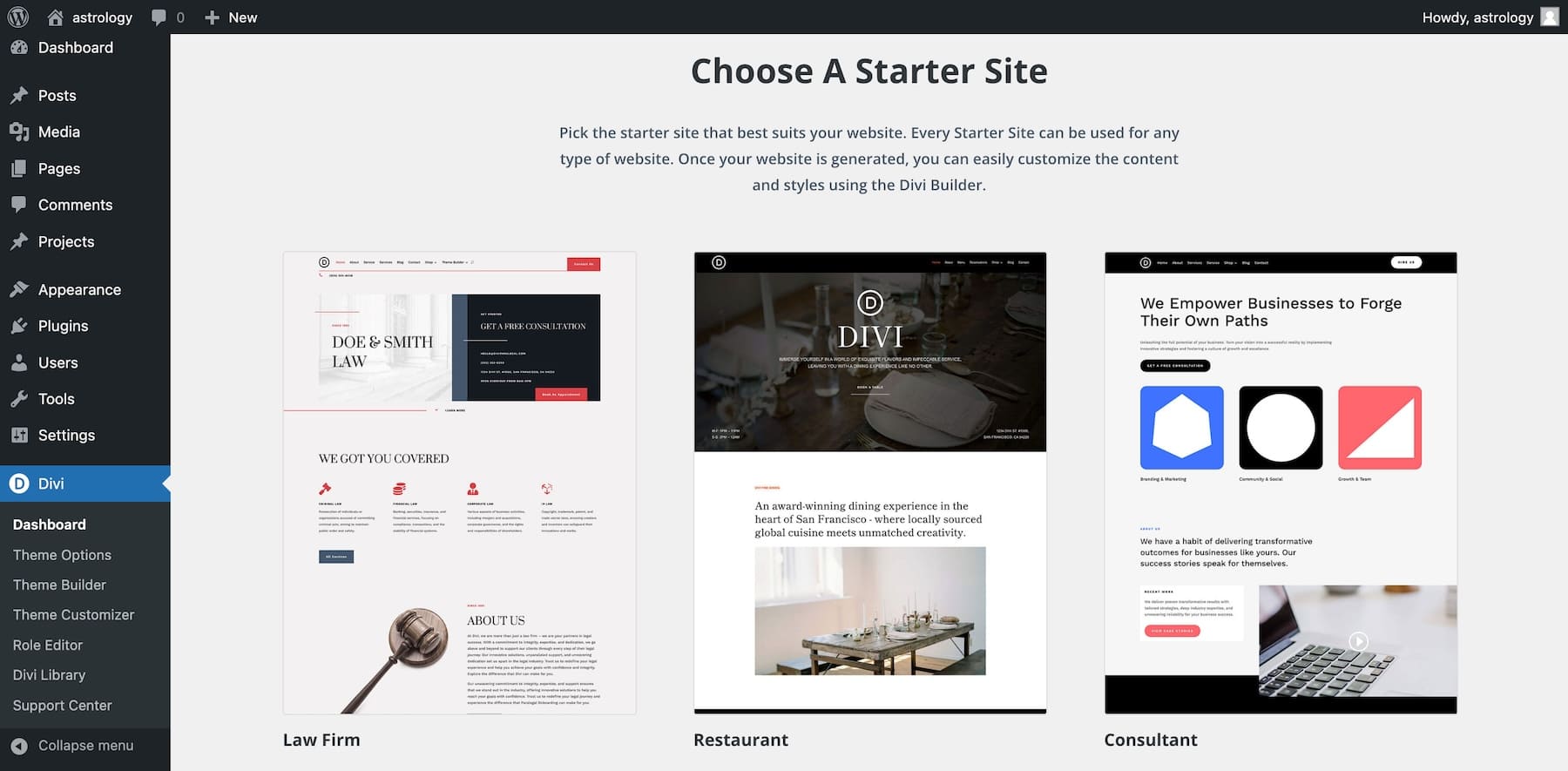 divi starter sites