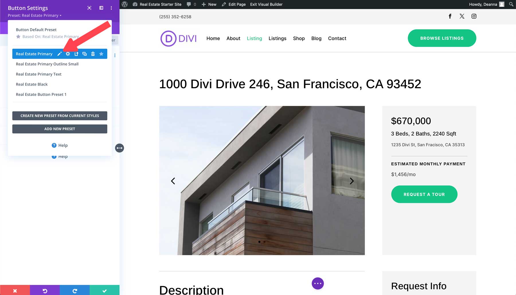 Real Estate starter site for Divi